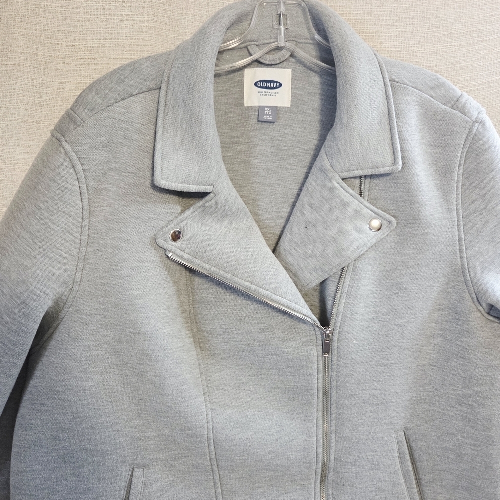 Old Navy xxl heather grey sweat shirt neoprene like moto jacket - Picture 3 of 12